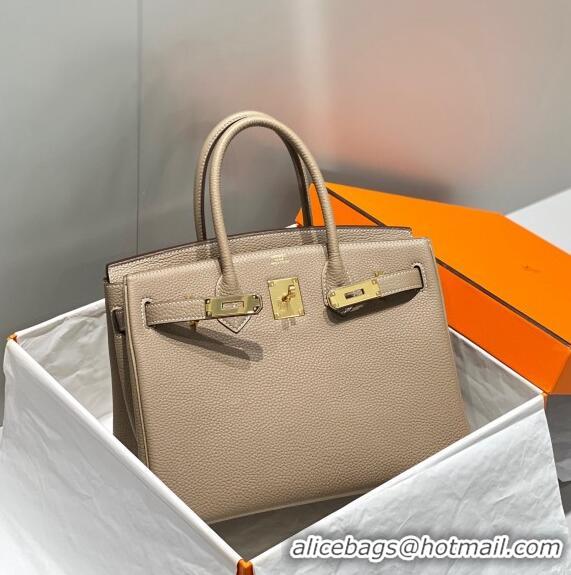 Good Taste Hermes Birkin 25cm Bag in Togo Calfskin 1227 Dove Grey/Gold