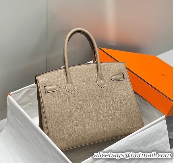 Good Taste Hermes Birkin 25cm Bag in Togo Calfskin 1227 Dove Grey/Gold