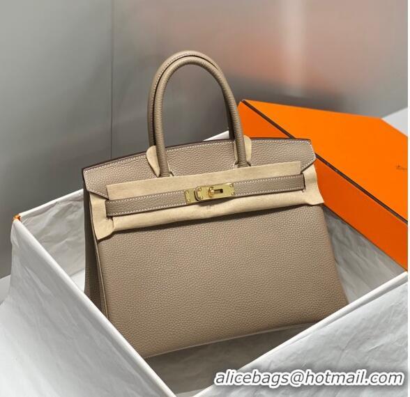 Good Taste Hermes Birkin 25cm Bag in Togo Calfskin 1227 Dove Grey/Gold