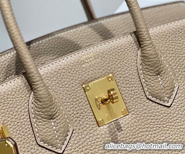 Good Taste Hermes Birkin 25cm Bag in Togo Calfskin 1227 Dove Grey/Gold