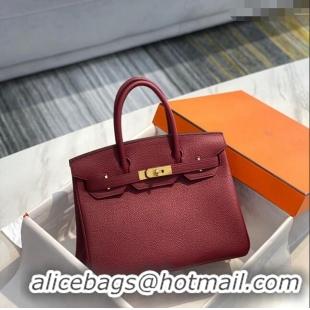 Unique Style Hermes Birkin 25cm Bag in Togo Calfskin 1227 Bordeaux Red