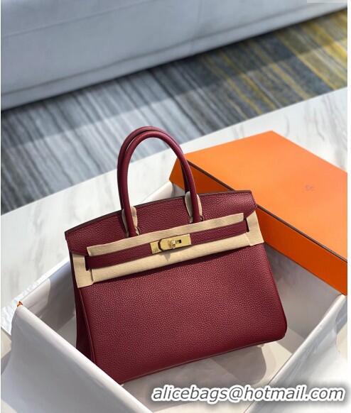 Unique Style Hermes Birkin 25cm Bag in Togo Calfskin 1227 Bordeaux Red