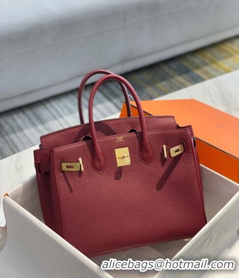 Unique Style Hermes Birkin 25cm Bag in Togo Calfskin 1227 Bordeaux Red