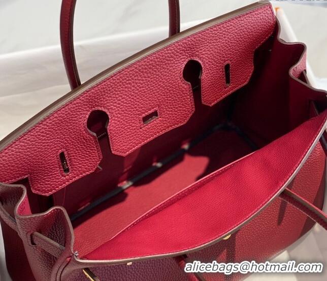 Unique Style Hermes Birkin 25cm Bag in Togo Calfskin 1227 Bordeaux Red