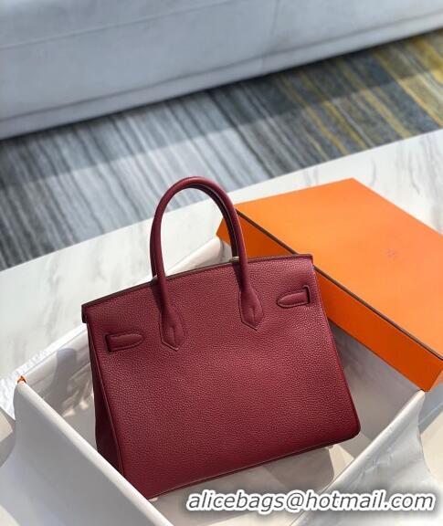 Unique Style Hermes Birkin 25cm Bag in Togo Calfskin 1227 Bordeaux Red