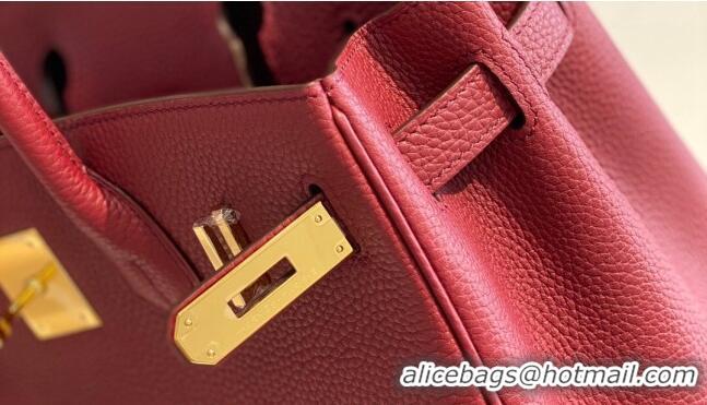 Unique Style Hermes Birkin 25cm Bag in Togo Calfskin 1227 Bordeaux Red