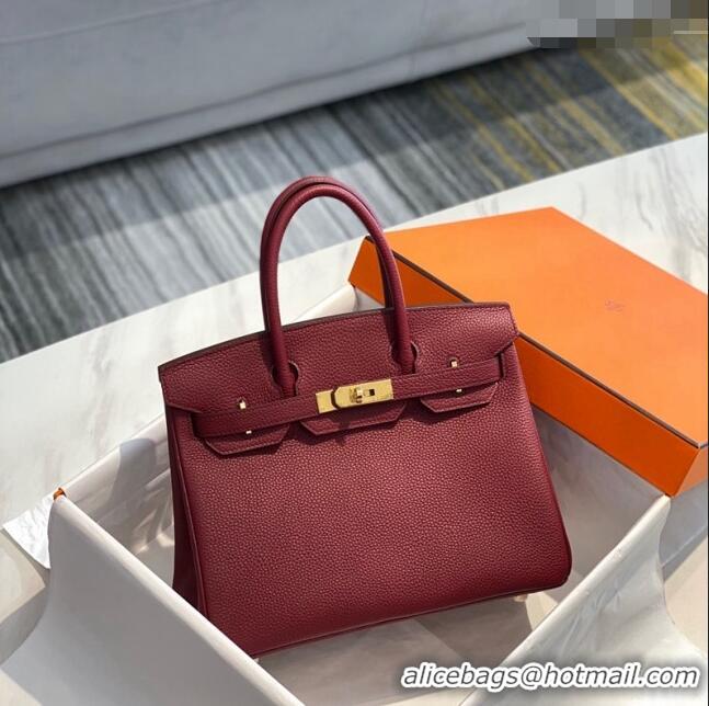 Reasonable Price Hermes Birkin 30cm Bag in Togo Calfskin 1228 Bordeaux Red