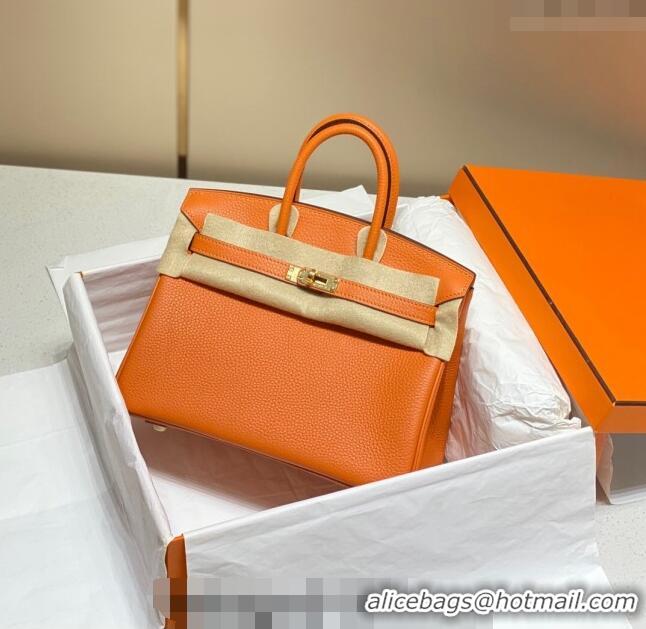 Classic Design Hermes Birkin 25cm Bag in Togo Leather 1227 Orange