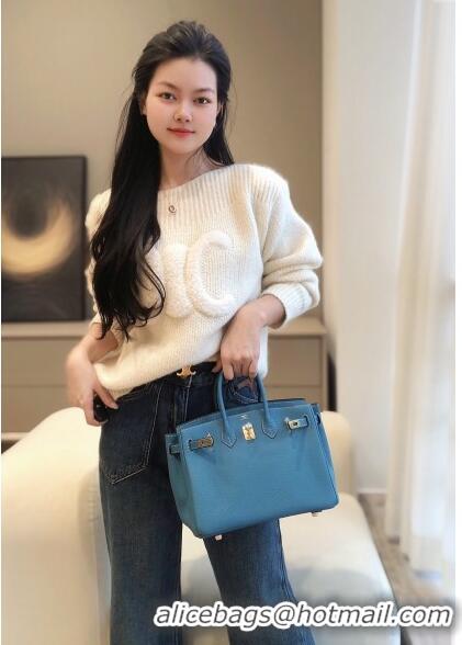 Reasonable Price Hermes Birkin 25cm Bag in Togo Leather 1227 Denim Blue