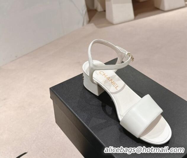 Stylish Chanel Lambskin Heel Sandals 4.5cm White 423051