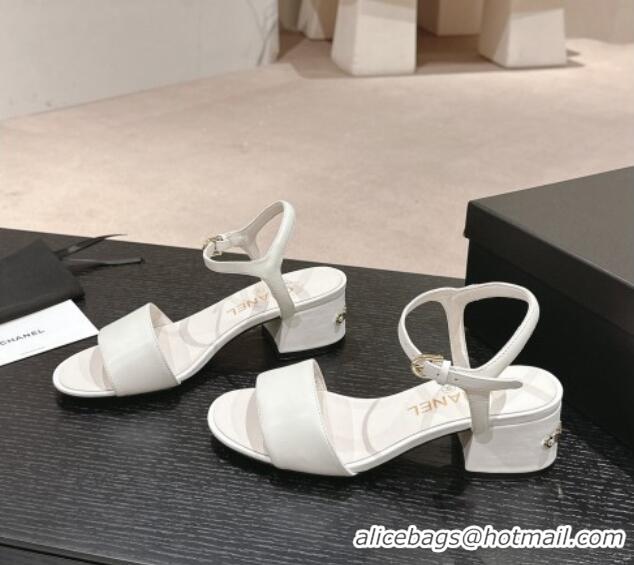 Stylish Chanel Lambskin Heel Sandals 4.5cm White 423051