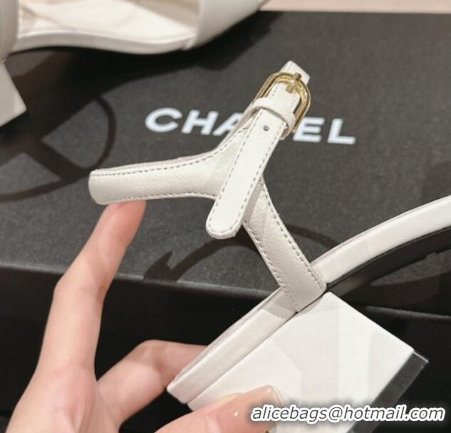 Stylish Chanel Lambskin Heel Sandals 4.5cm White 423051