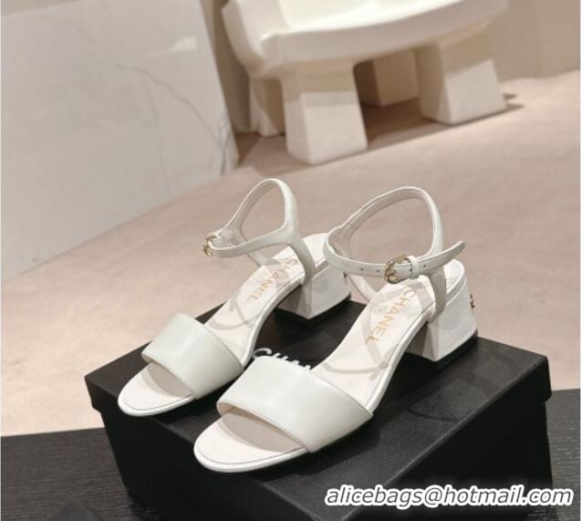 Stylish Chanel Lambskin Heel Sandals 4.5cm White 423051