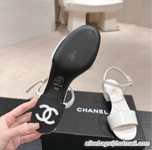 Stylish Chanel Lambskin Heel Sandals 4.5cm White 423051