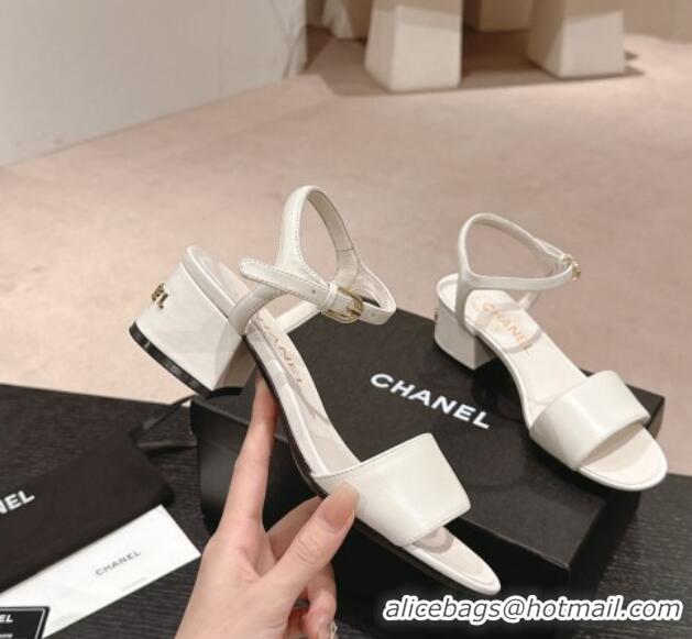 Stylish Chanel Lambskin Heel Sandals 4.5cm White 423051