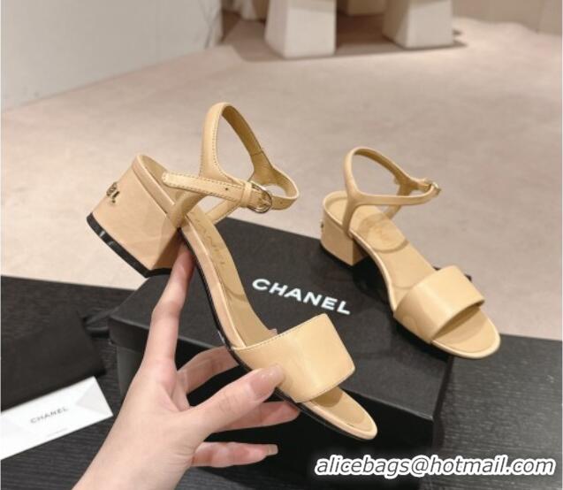 Top Grade Chanel Lambskin Heel Sandals 4.5cm Beige 423052