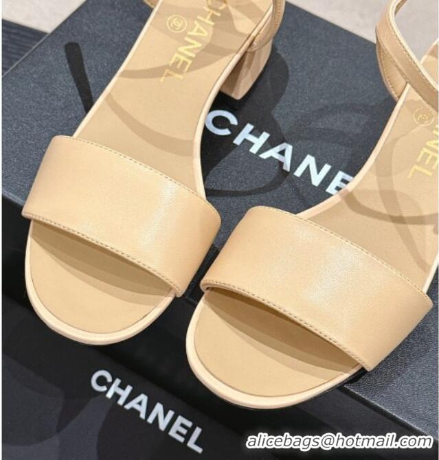 Top Grade Chanel Lambskin Heel Sandals 4.5cm Beige 423052