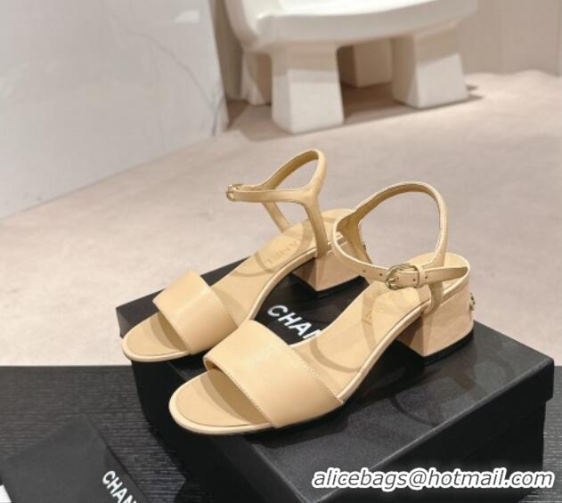 Top Grade Chanel Lambskin Heel Sandals 4.5cm Beige 423052