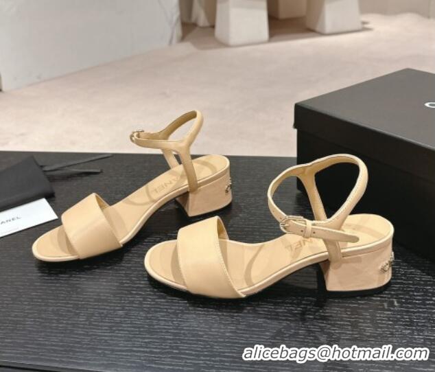 Top Grade Chanel Lambskin Heel Sandals 4.5cm Beige 423052