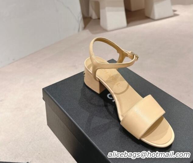 Top Grade Chanel Lambskin Heel Sandals 4.5cm Beige 423052