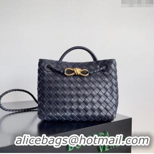 New Design Bottega Veneta Small Andiamo Top Handle Bag in Intrecciato Leather 743568 Blue 2024