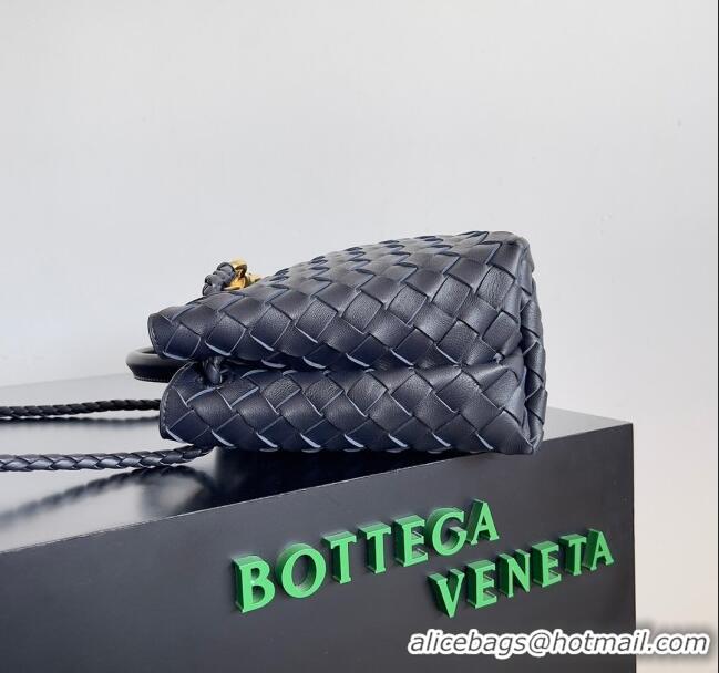 New Design Bottega Veneta Small Andiamo Top Handle Bag in Intrecciato Leather 743568 Blue 2024