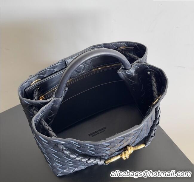 New Design Bottega Veneta Small Andiamo Top Handle Bag in Intrecciato Leather 743568 Blue 2024