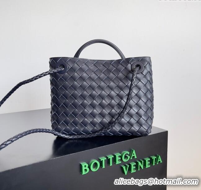 New Design Bottega Veneta Small Andiamo Top Handle Bag in Intrecciato Leather 743568 Blue 2024