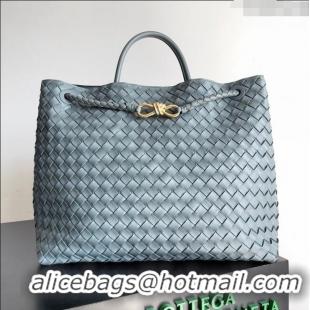 Best Price Bottega Veneta Large Andiamo Top Handle Bag in Intrecciato Suede Leather 743575 Bluish Grey 2024