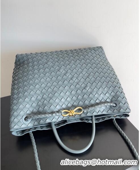 Best Price Bottega Veneta Large Andiamo Top Handle Bag in Intrecciato Suede Leather 743575 Bluish Grey 2024