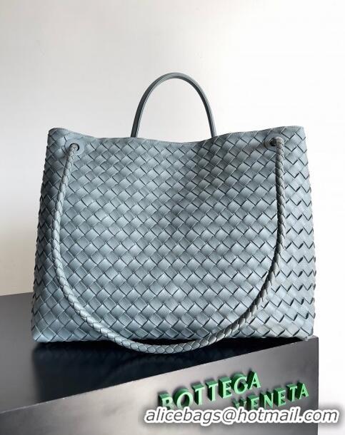 Best Price Bottega Veneta Large Andiamo Top Handle Bag in Intrecciato Suede Leather 743575 Bluish Grey 2024