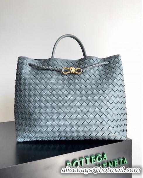 Best Price Bottega Veneta Large Andiamo Top Handle Bag in Intrecciato Suede Leather 743575 Bluish Grey 2024