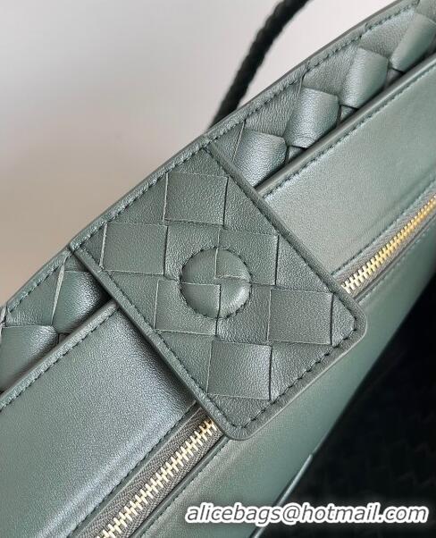 Top Grade Bottega Veneta Large Andiamo Top Handle Bag in Intrecciato Suede Leather 743575 Deep Green 2024