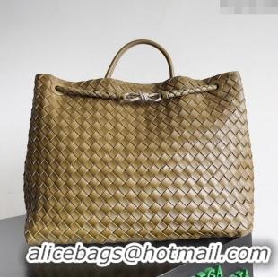 Inexpensive Bottega Veneta Large Andiamo Top Handle Bag in Intrecciato Suede Leather 743575 Khaki Green 2024