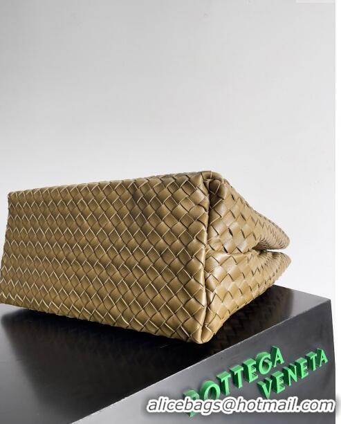 Inexpensive Bottega Veneta Large Andiamo Top Handle Bag in Intrecciato Suede Leather 743575 Khaki Green 2024