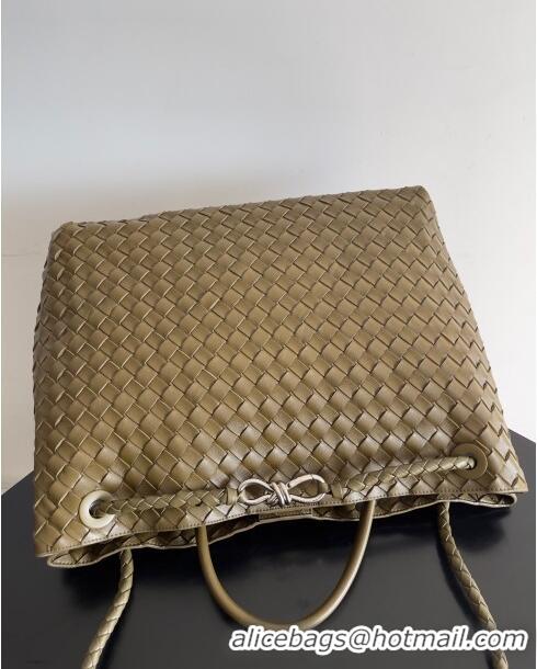 Inexpensive Bottega Veneta Large Andiamo Top Handle Bag in Intrecciato Suede Leather 743575 Khaki Green 2024