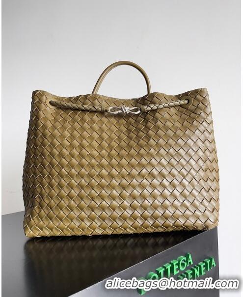 Inexpensive Bottega Veneta Large Andiamo Top Handle Bag in Intrecciato Suede Leather 743575 Khaki Green 2024