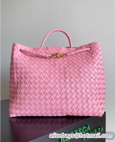 Classic Grade Bottega Veneta Large Andiamo Top Handle Bag in Intrecciato Suede Leather 743575 Pink 2024