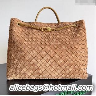  Super Quality Bottega Veneta Large Andiamo Top Handle Bag in Intrecciato Suede Leather 743575 Brown 2024