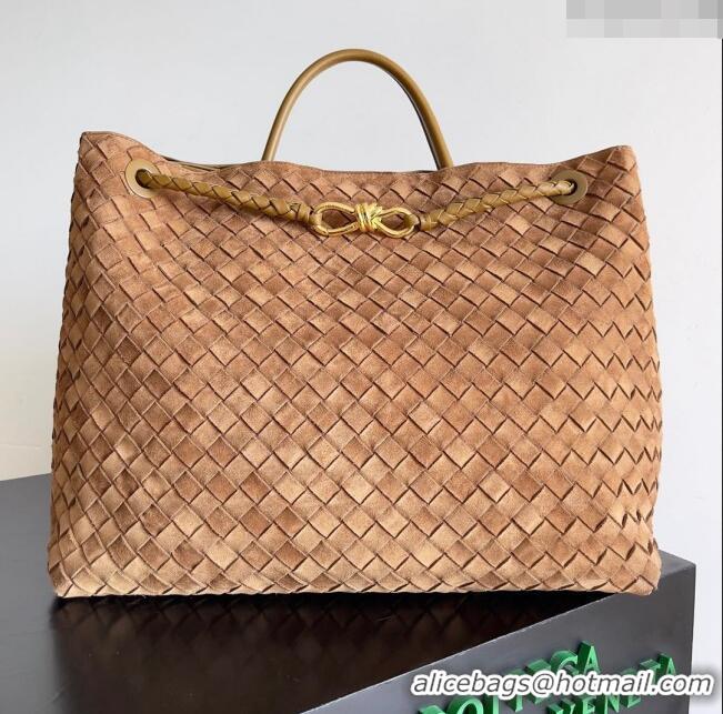  Super Quality Bottega Veneta Large Andiamo Top Handle Bag in Intrecciato Suede Leather 743575 Brown 2024