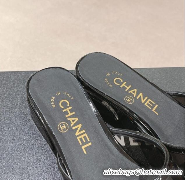 Big Discount Chanel PVC Heel Slide Sandals 3.5cm with Crystals Logo Black 423079