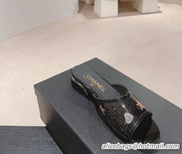 Big Discount Chanel PVC Heel Slide Sandals 3.5cm with Crystals Logo Black 423079