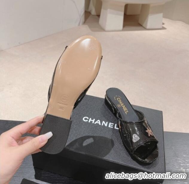 Big Discount Chanel PVC Heel Slide Sandals 3.5cm with Crystals Logo Black 423079