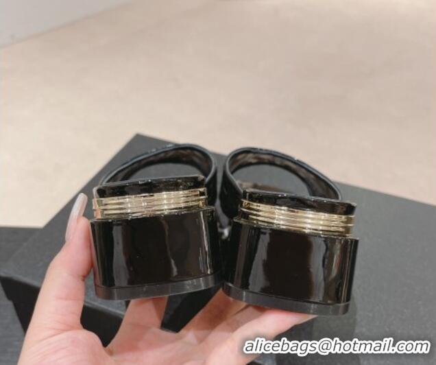 Duplicate Chanel PVC Heel Slide Sandals 3.5cm with Red CC and Crystals Black 0423081