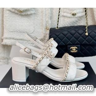 Purchase Chanel Quilted Lambskin Strap Heel Sandals 5cm with Chain White 0423083