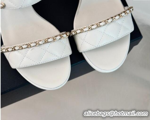 Purchase Chanel Quilted Lambskin Strap Heel Sandals 5cm with Chain White 0423083