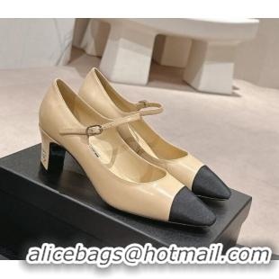 Top Grade Chanel Lambskin & Grosgrain Mary Janes Pumps 6.5cm Beige 423091