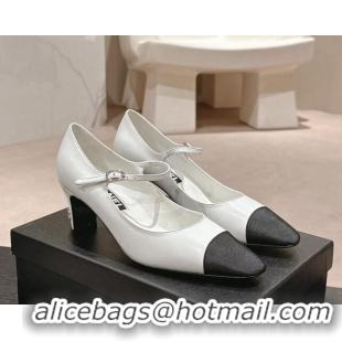 Purchase Chanel Lambskin & Grosgrain Mary Janes Pumps 6.5cm White 423092