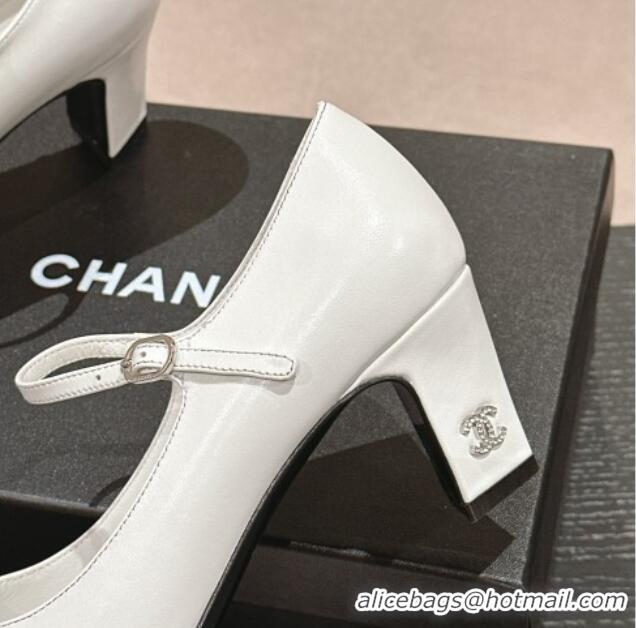 Purchase Chanel Lambskin & Grosgrain Mary Janes Pumps 6.5cm White 423092