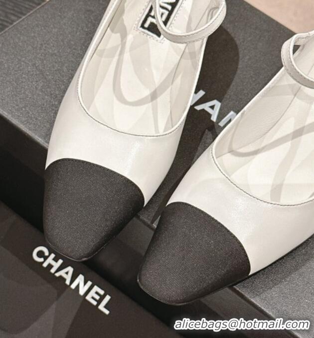 Purchase Chanel Lambskin & Grosgrain Mary Janes Pumps 6.5cm White 423092